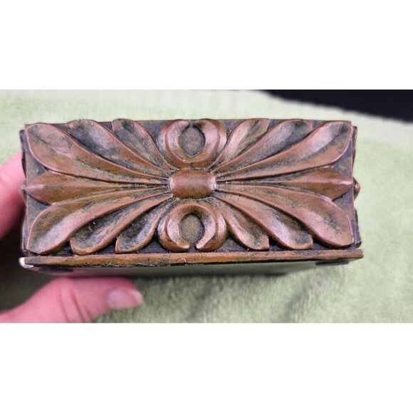 Jewelry Trinket Box With Floral Design Brown Finish 4 x 4 - Picture 8 of 8